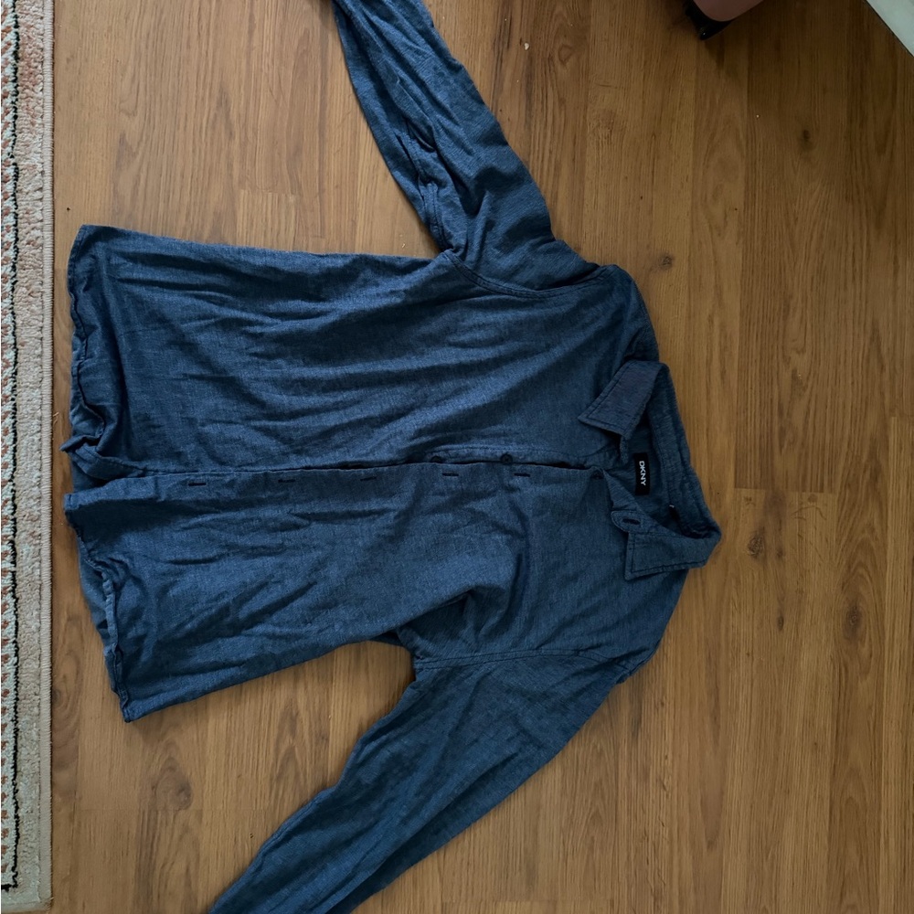 DKNY Men's Casual Button Down Shirt - Dark Gray